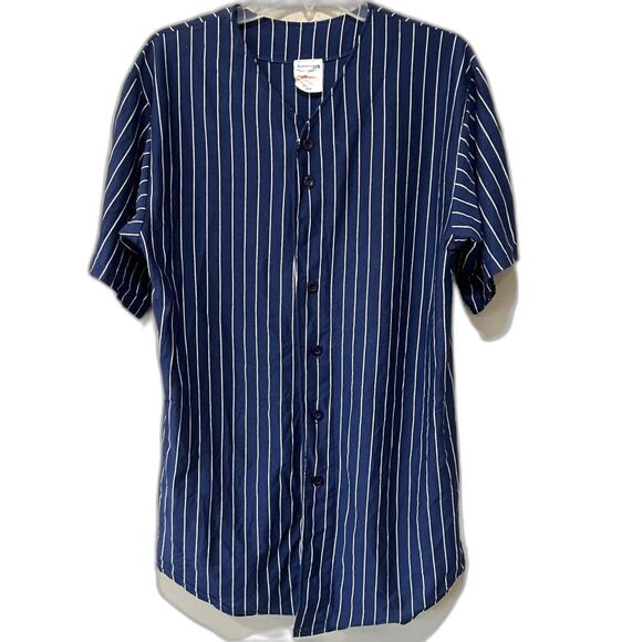 L 42-44 Mens Blue & White Striped Plain No Logo Baseball Jersey by Teamwork - Picture 1 of 4